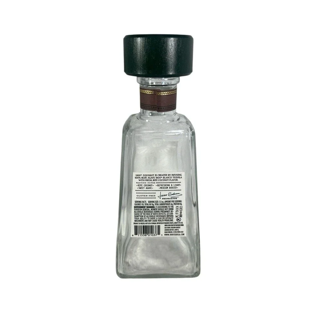 1800 Coconut Tequila Empty Glass Bottle 750ml Bar Decor Display Collectible
